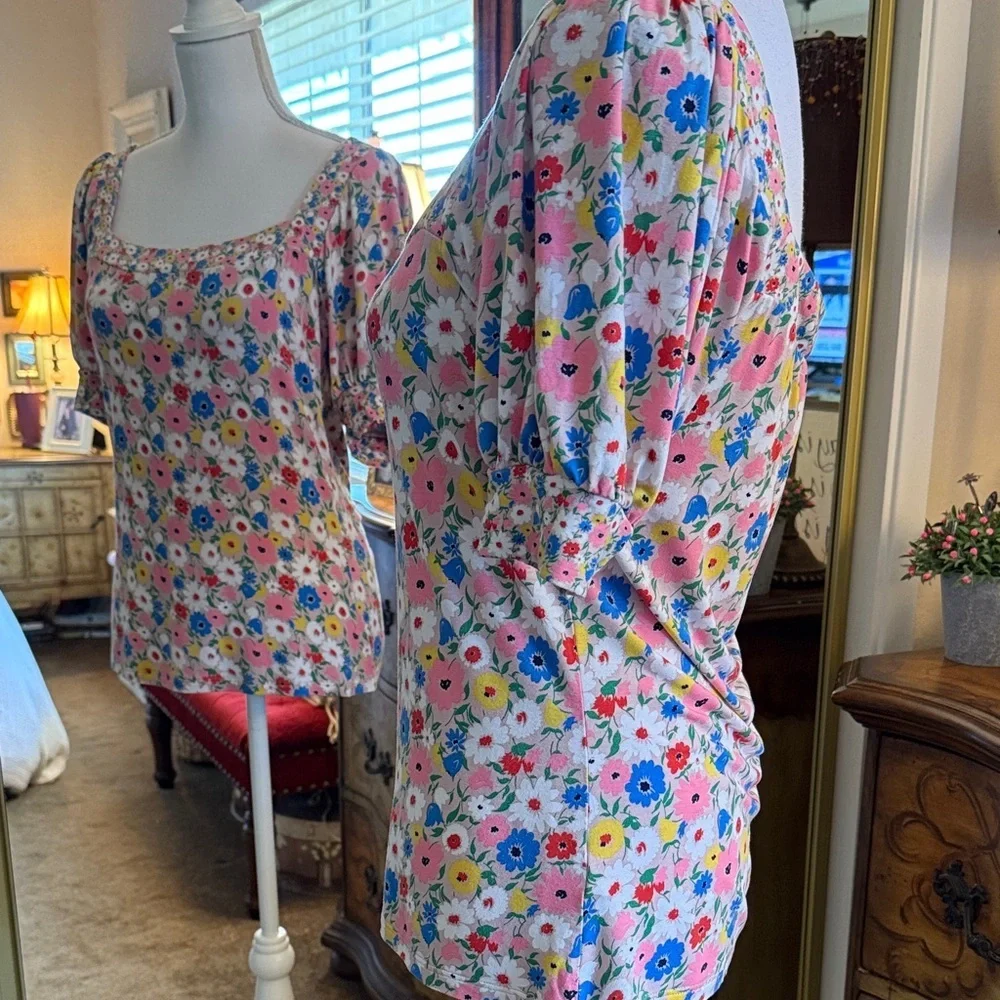 Boden Multicolor Floral Square Neck Blouse-Size 6